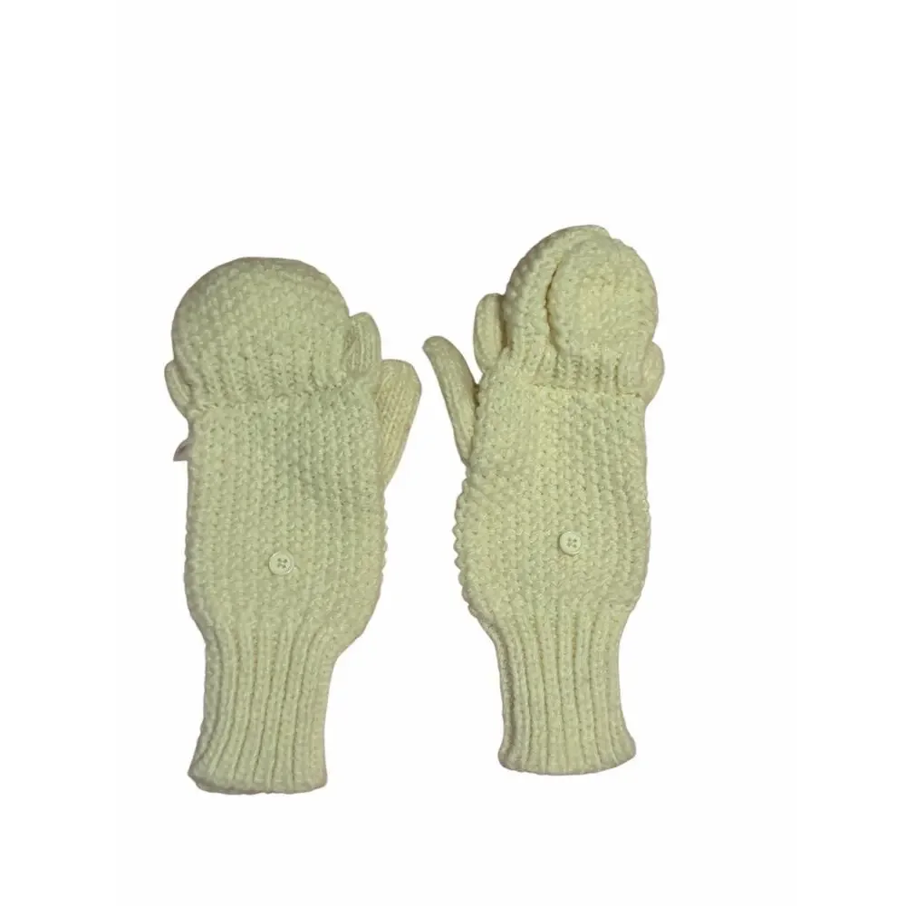 Women's White Solid Fuzzy Hand Knit Bird Mitten Gloves